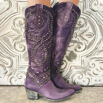 Alyssa | Women’s Studded Cowboy Boots with Chunky Heel
